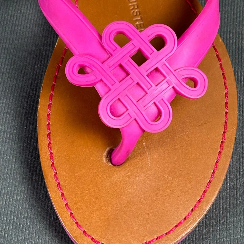 Diane von Furstenberg Hot Pink Love Knot Leather Jelly Thong Flip Flop Sandals 6
